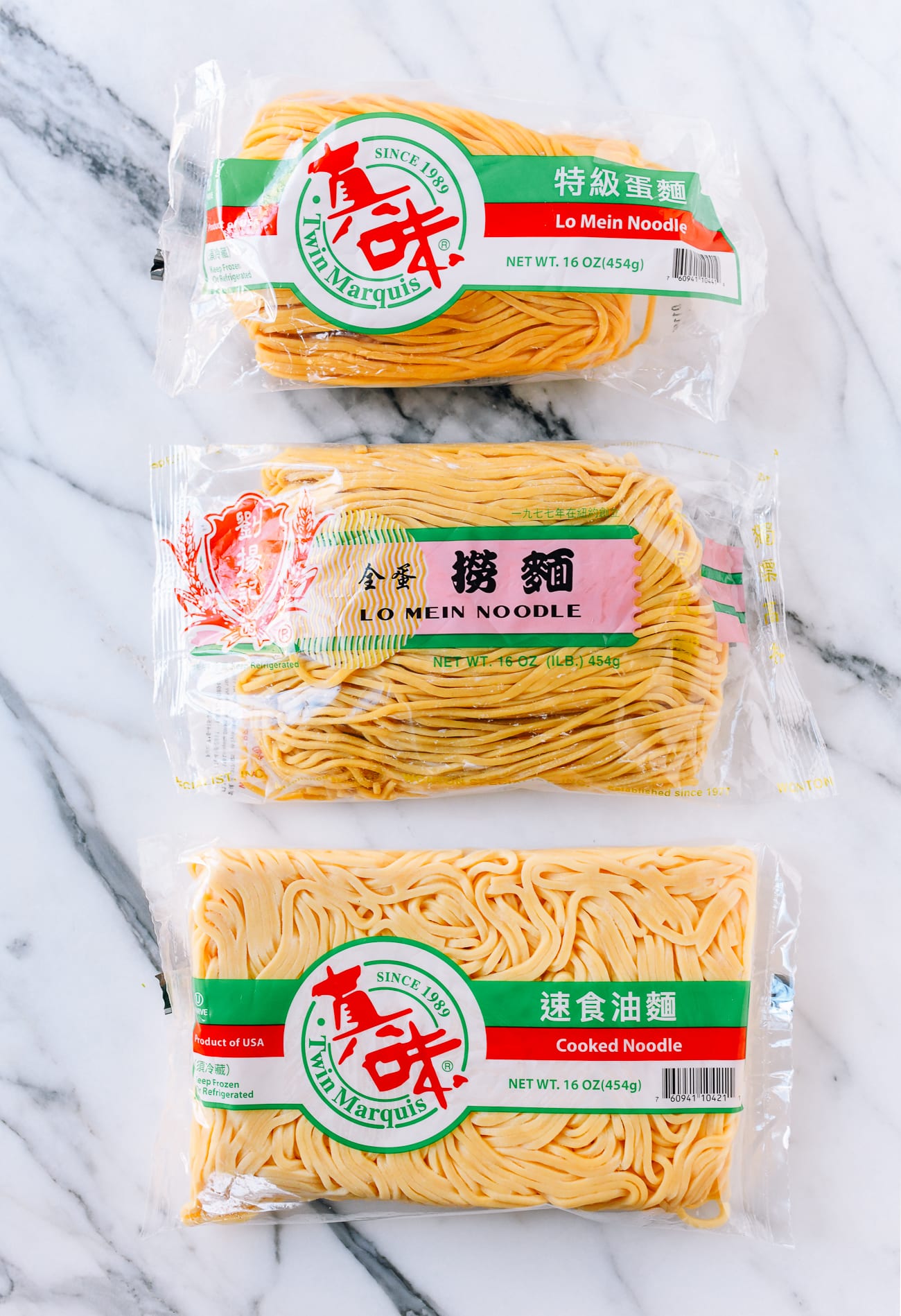 different packages of lo mein noodles