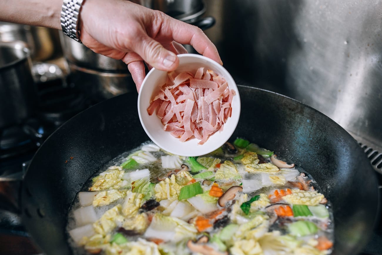 Adding ham to soup