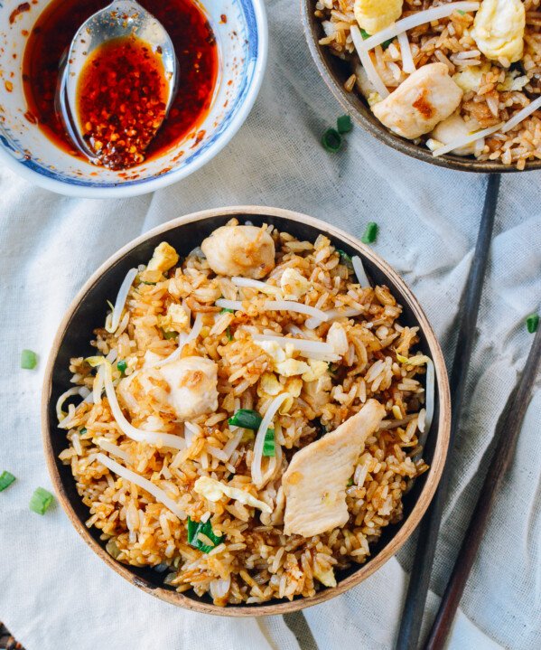 Bowl of Chicken Fried Rice with Chili Oil