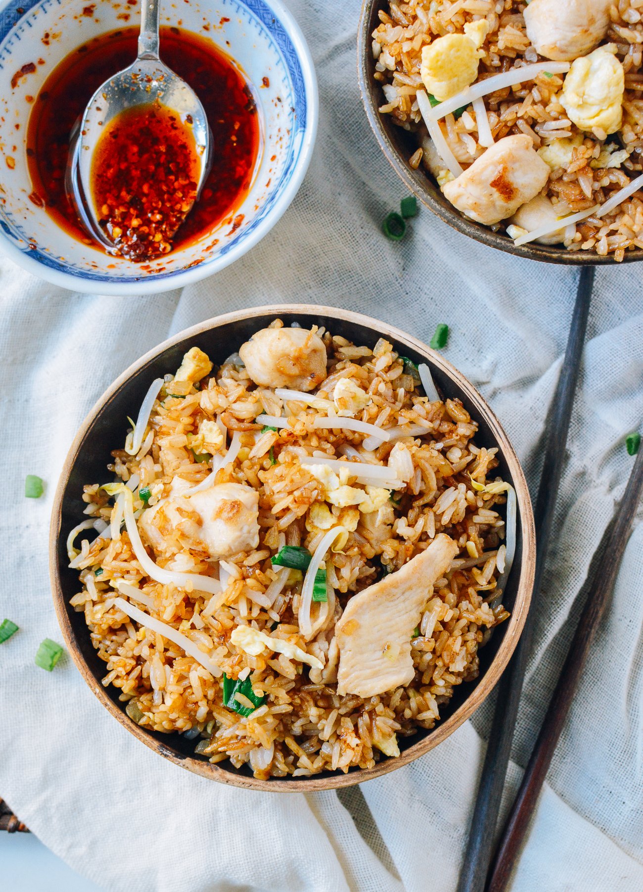 Bowl of Chicken Fried Rice with Chili Oil