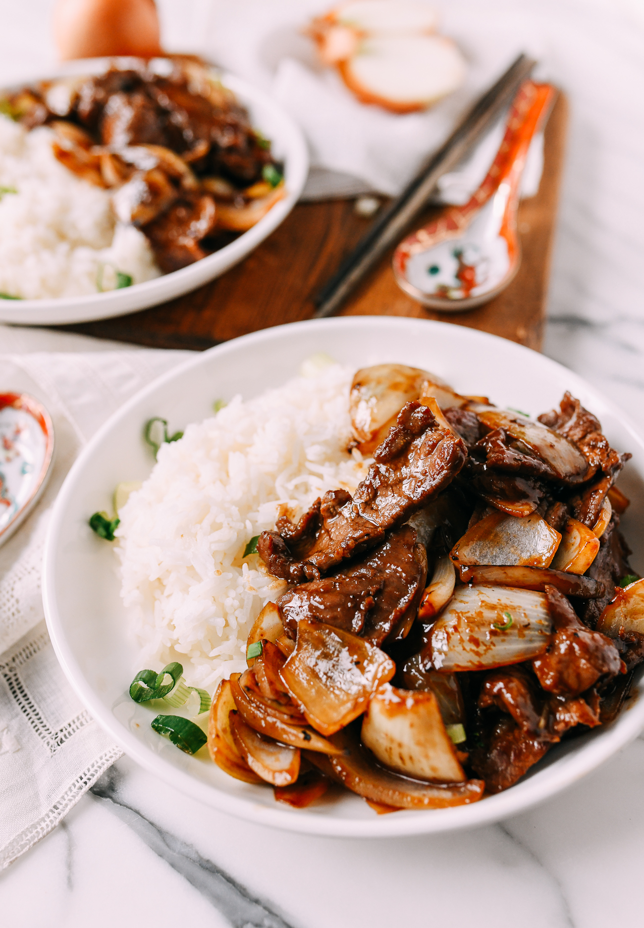 Beef and onion stir-fry