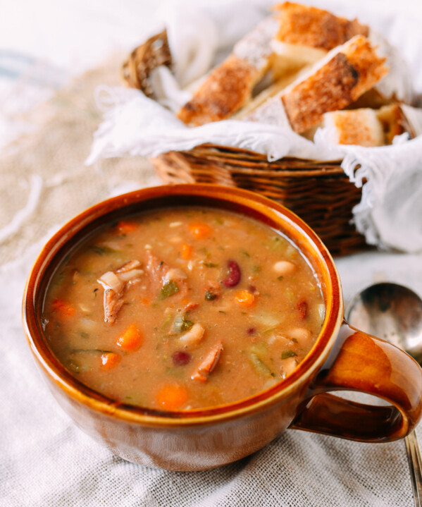 Ham and bean soup with crusty sourdough bread