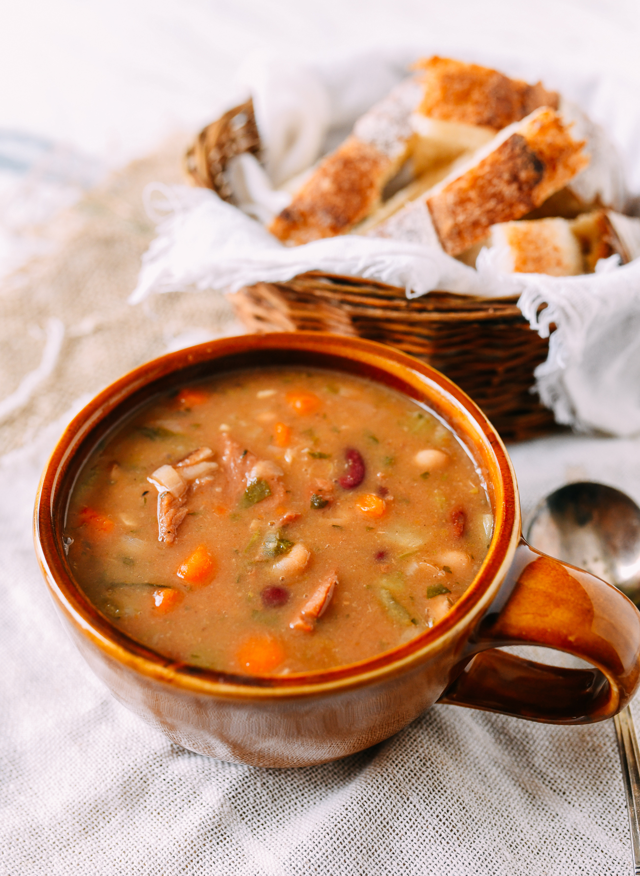 Ham and bean soup with crusty sourdough bread