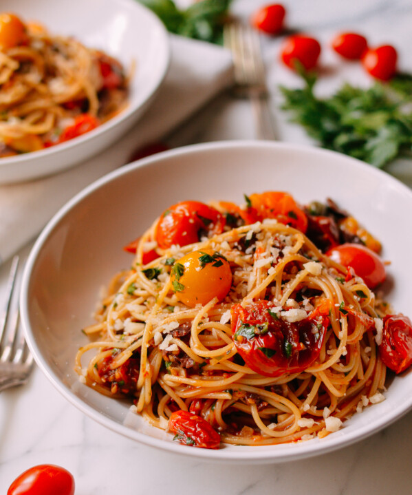 Pasta Puttanesca with Roasted Tomatoes