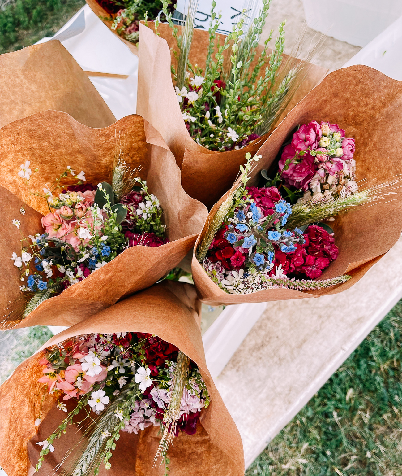 Bouquets of flowers for sale at farmer's market