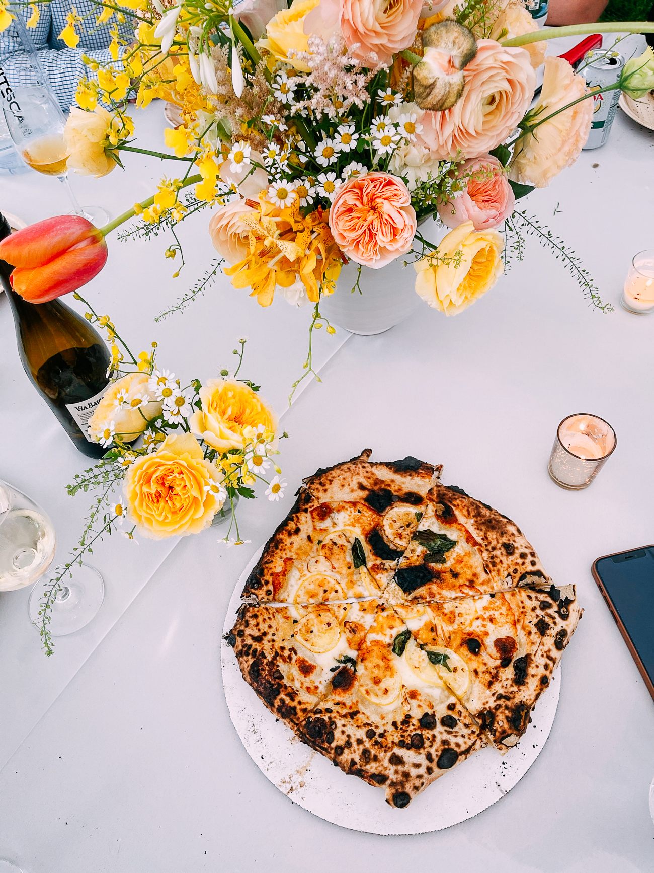 Pizza and flowers