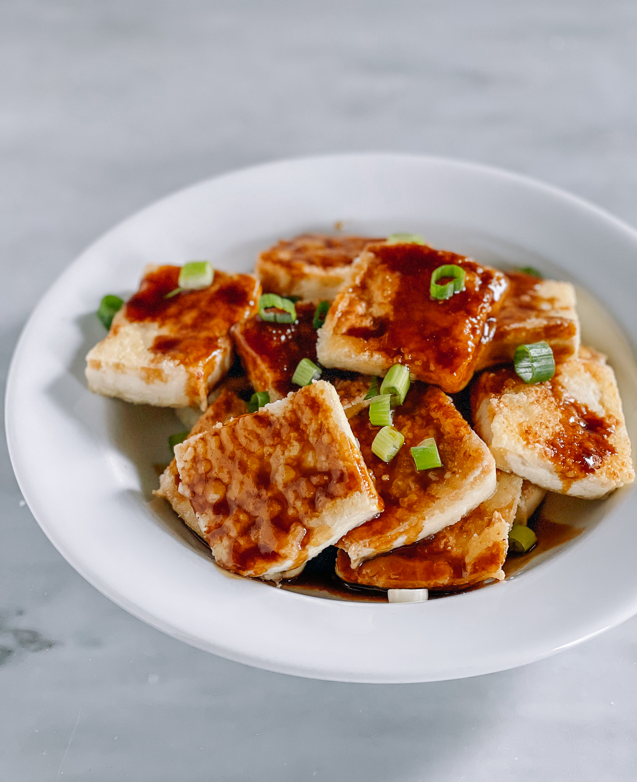 Crispy Tofu with sauce and scallions