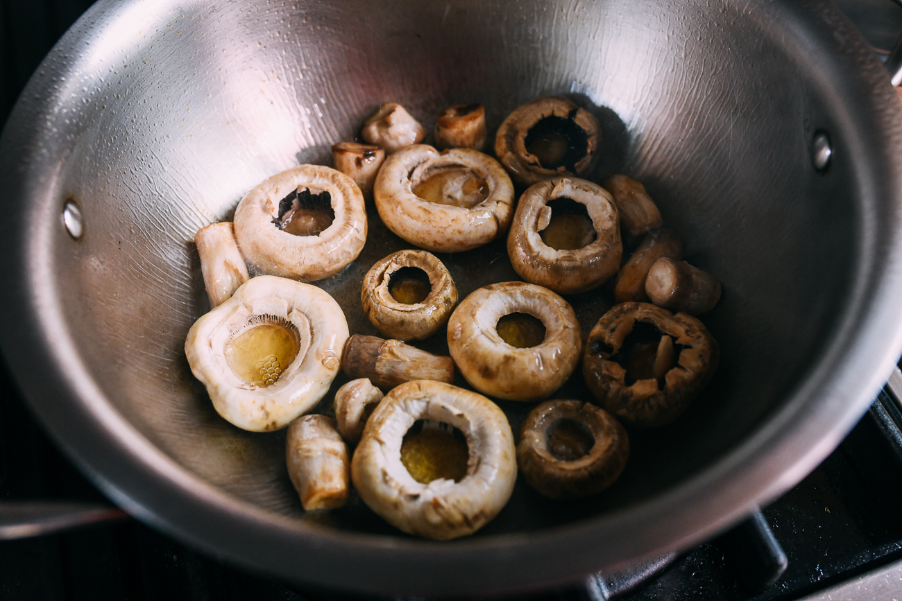 Frying mushrooms in medium soup pot