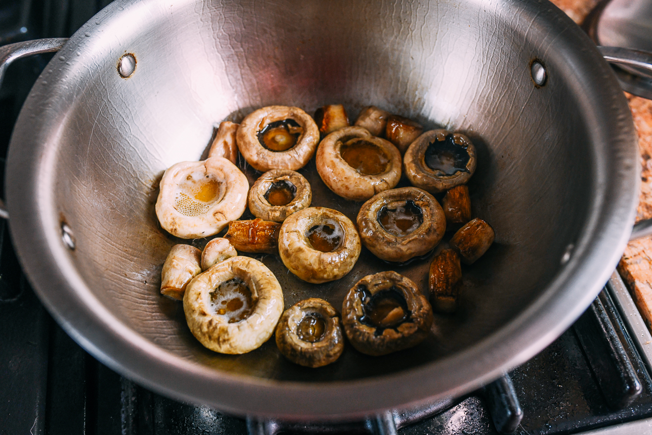 Frying mushrooms in soup pot