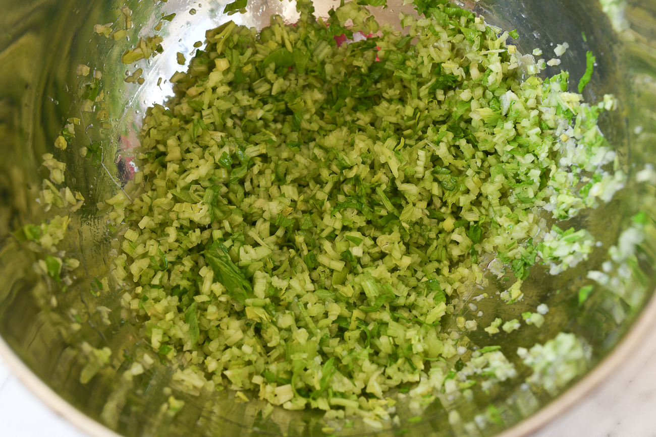 Sweating minced celery with salt