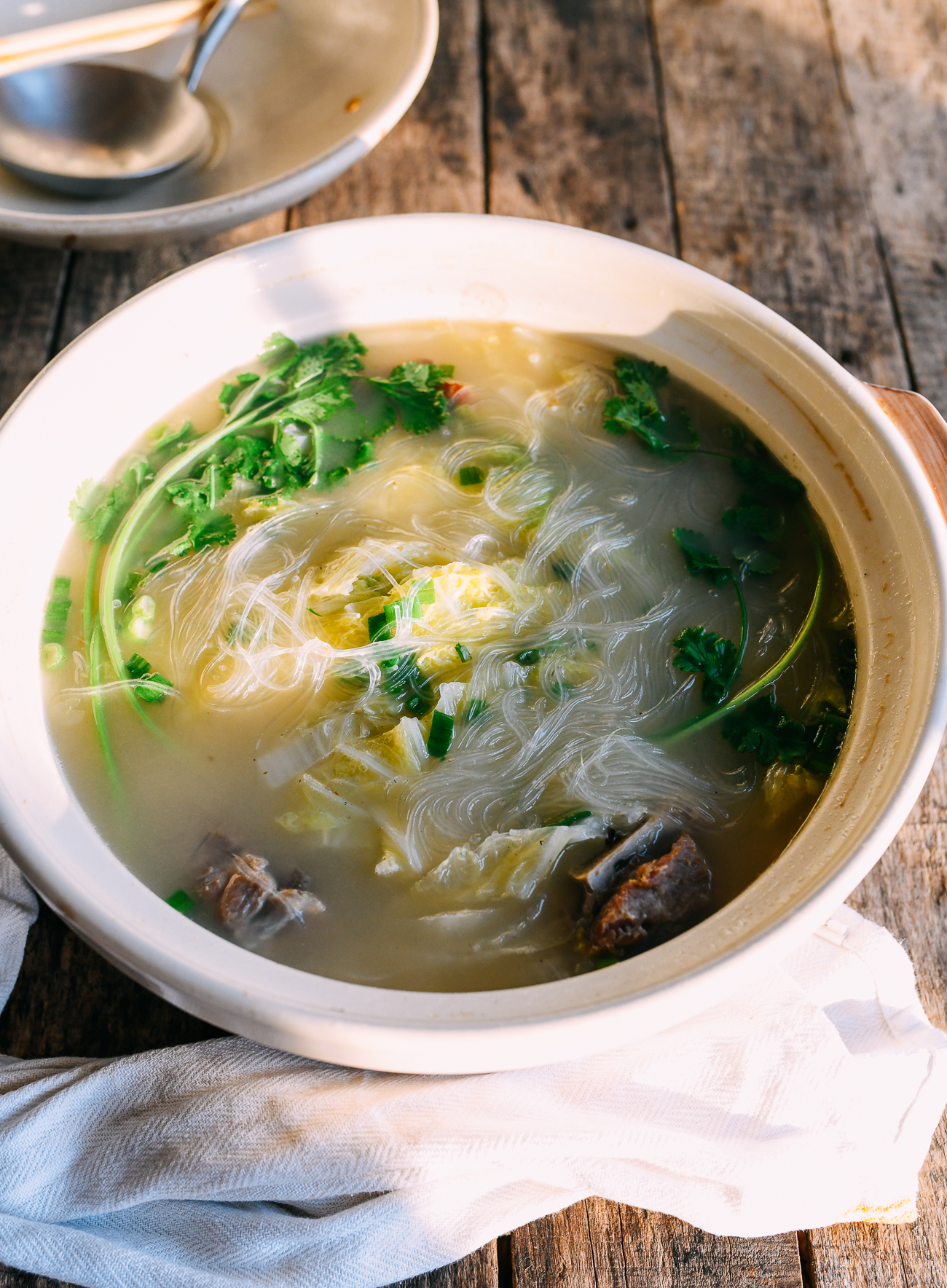 Salted Pork Bone Soup with Napa Cabbage and Glass Noodles
