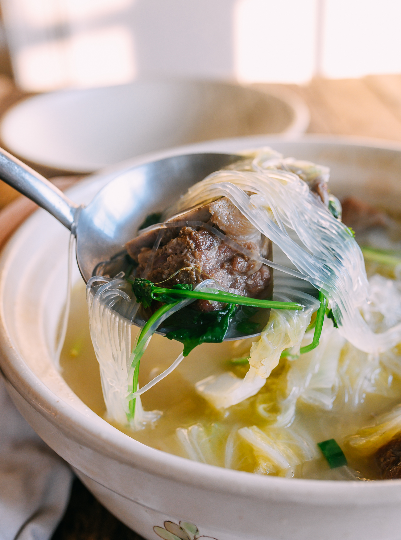 Chinese Salted Pork Bone Soup with Glass Noodles and Napa Cabbage