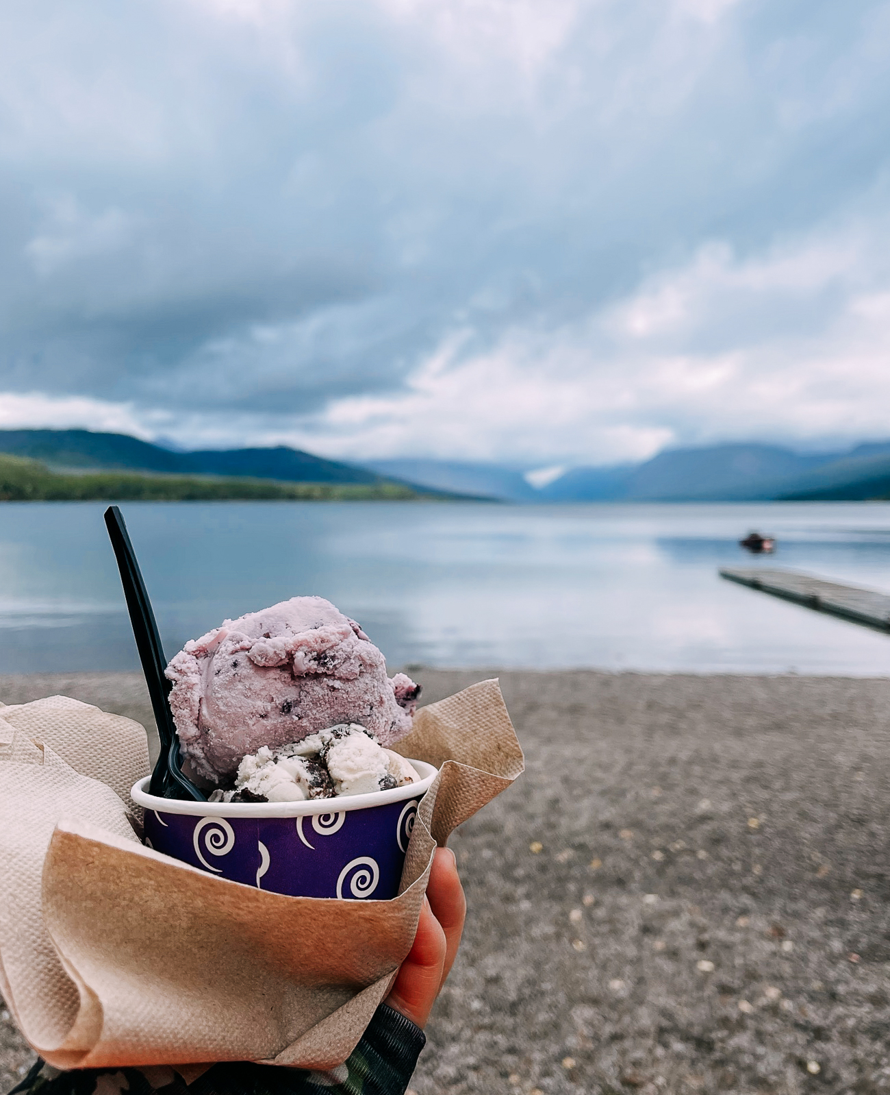 Huckleberry Ice Cream and Moose Tracks on the Shores of Lake McDonald