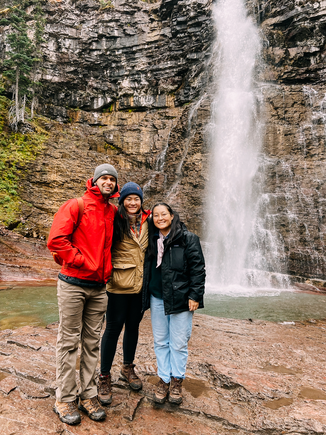 Justin, Sarah and Kaitlin in front of Virginia Falls