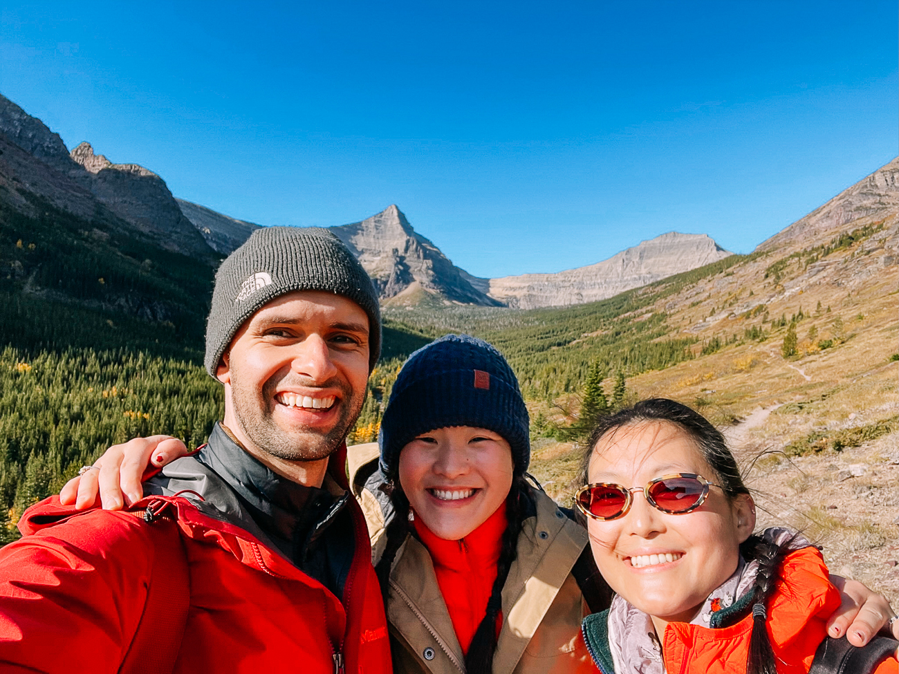 Justin, Sarah, and Kaitlin on Pitamakan Pass trail