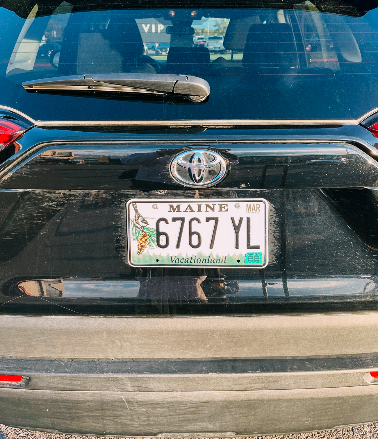 Maine license plate on black Toyota Rav4