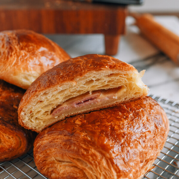 Ham and cheese croissant cross-section