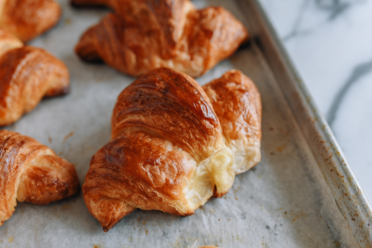 Baked croissant on sheet pan