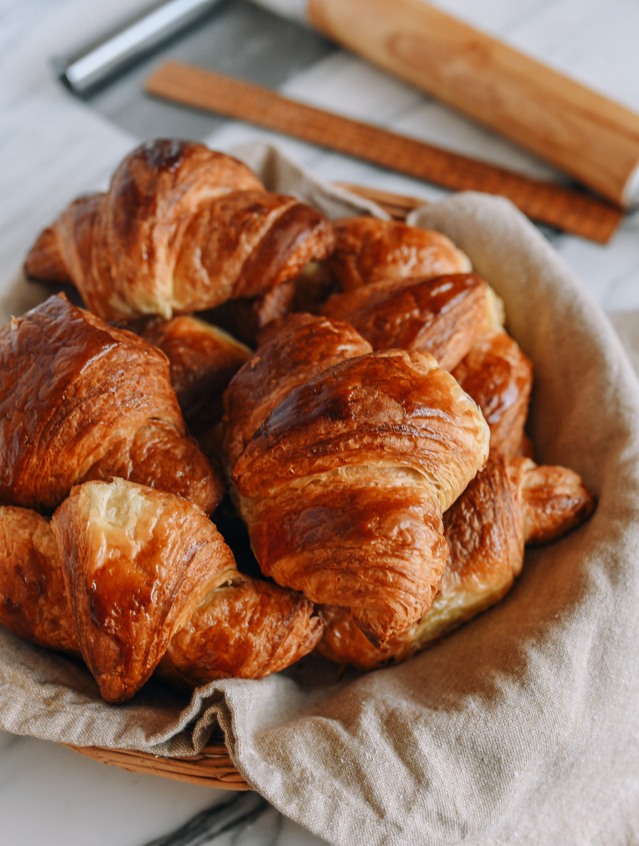 How to Make Croissants - basket of homemade croissants