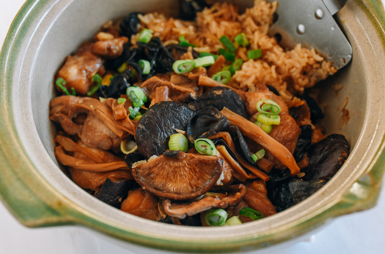 Chinese Claypot Rice with Chicken, Mushrooms, Wood Ears and Lily Flower