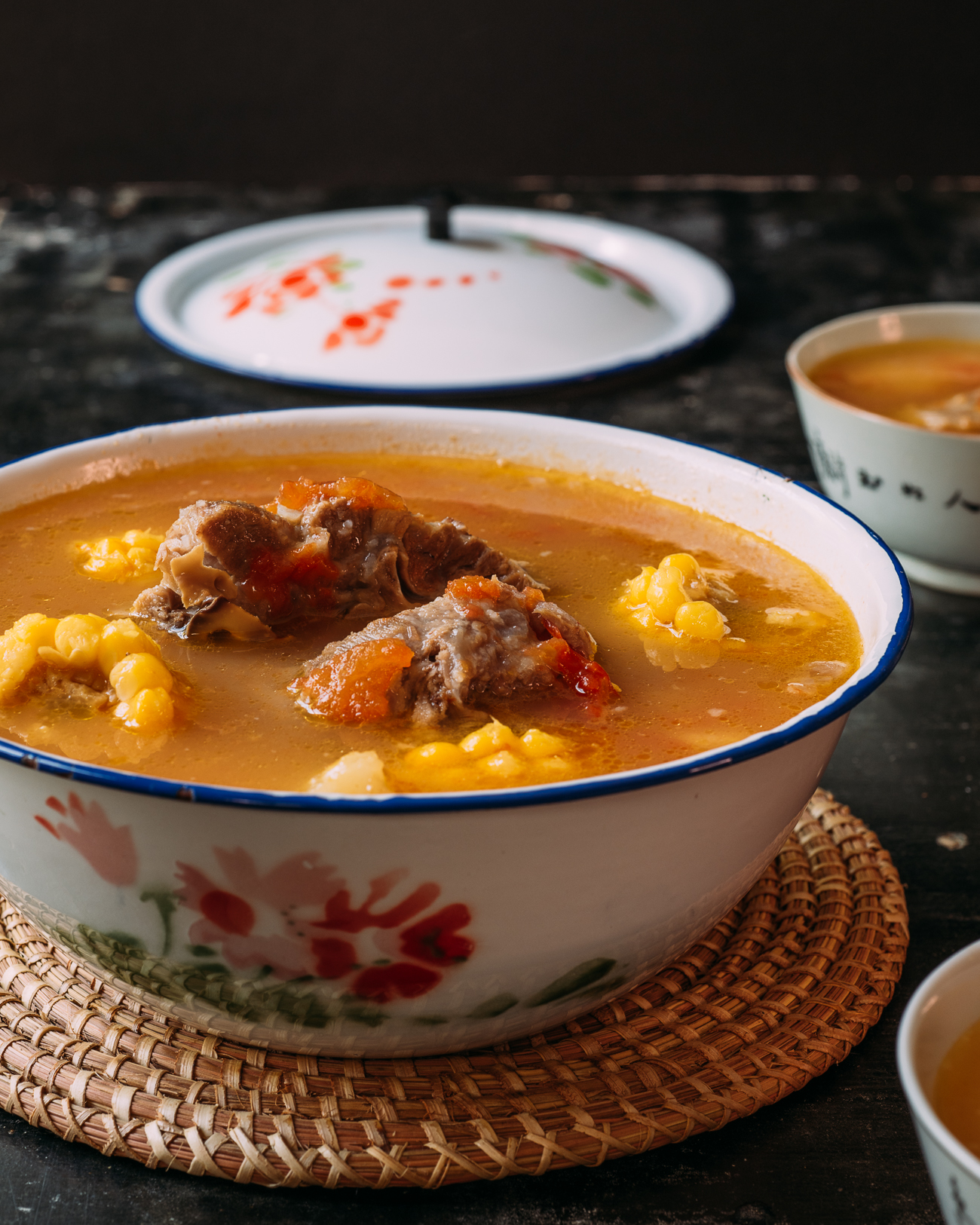 Chinese Pork Bone Soup with Tomatoes, Potatoes, and Corn