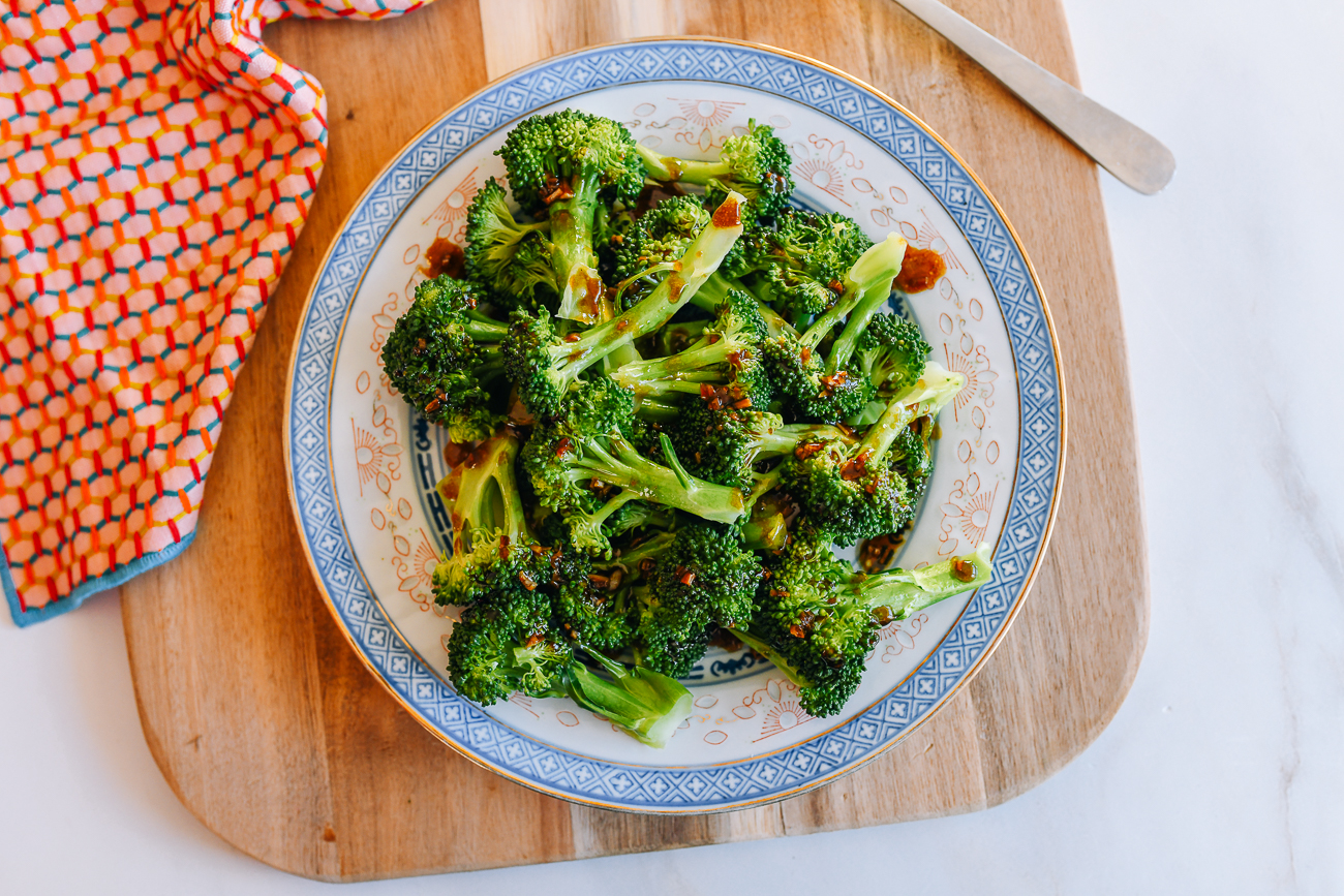 Steamed Broccoli on Chinese plate