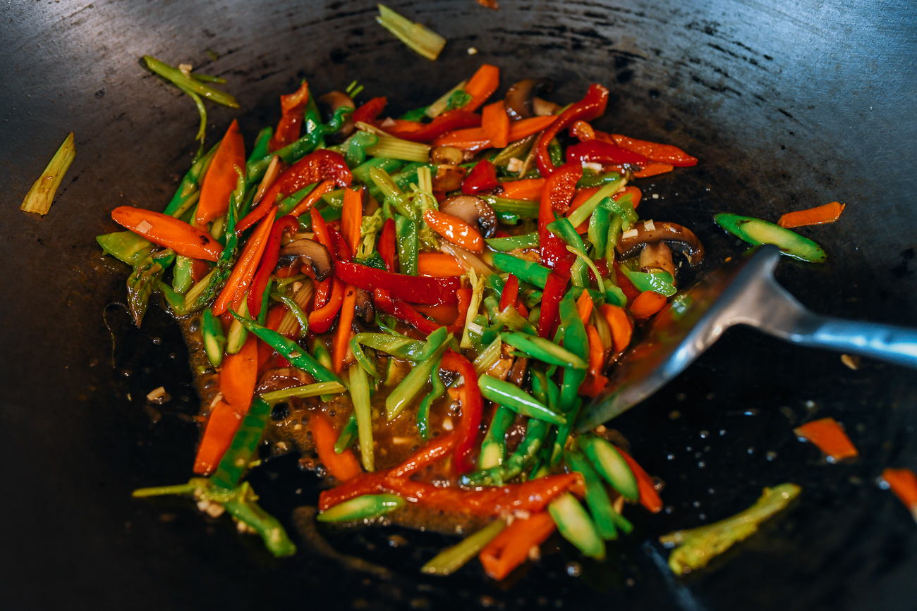 Stir-frying mixed vegetables