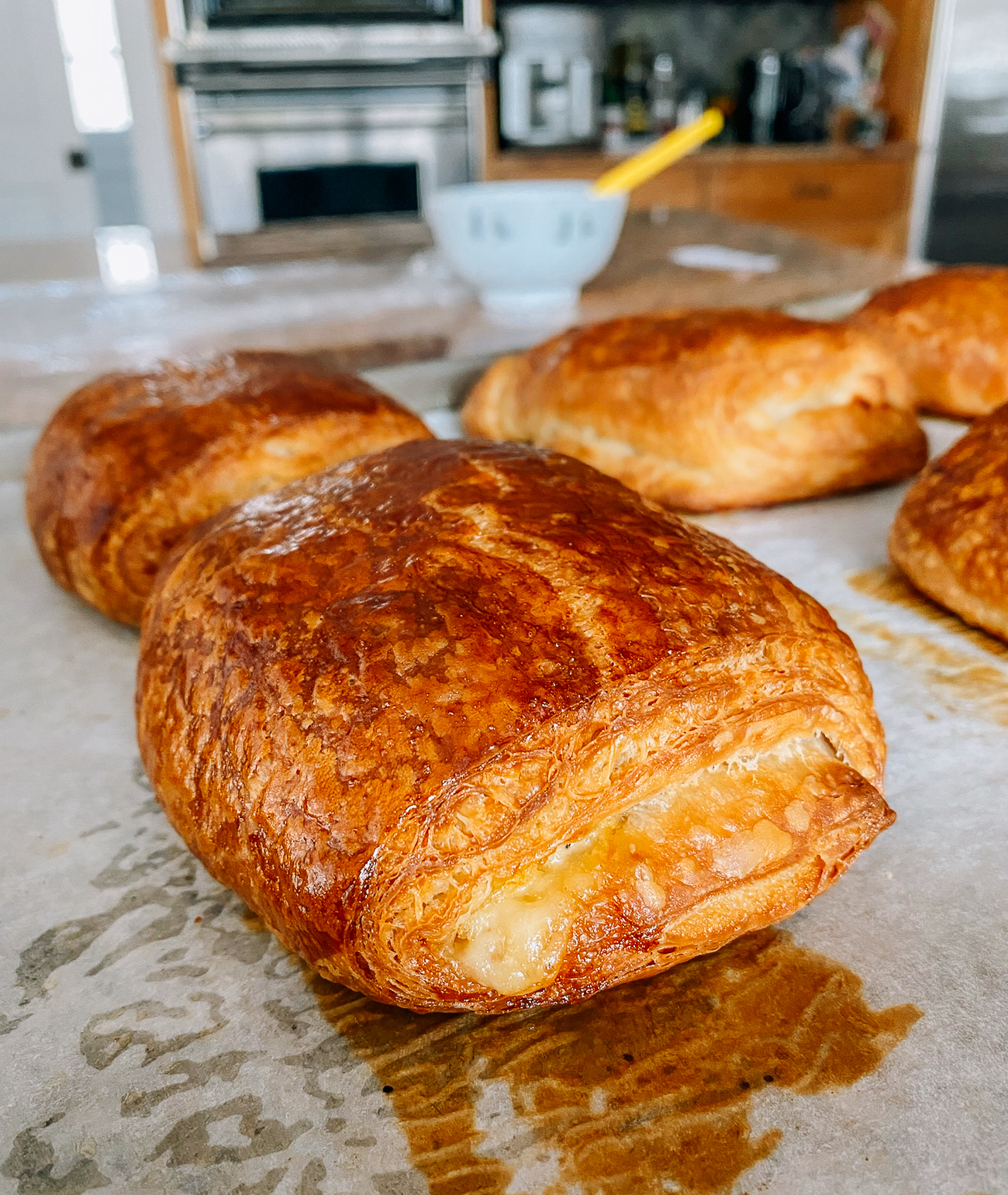 baked Ham and Cheese croissant cooling
