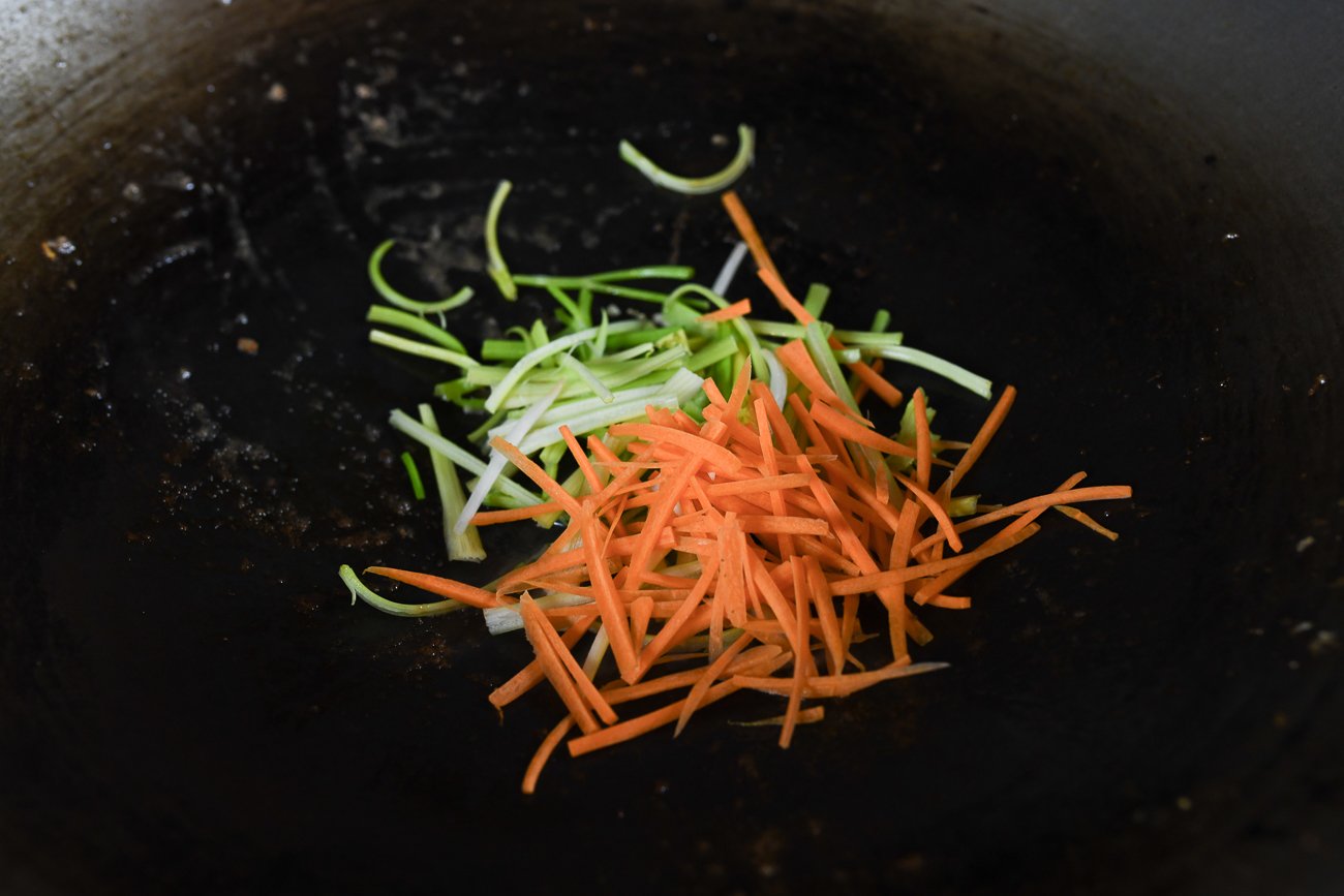 carrots and celery in wok