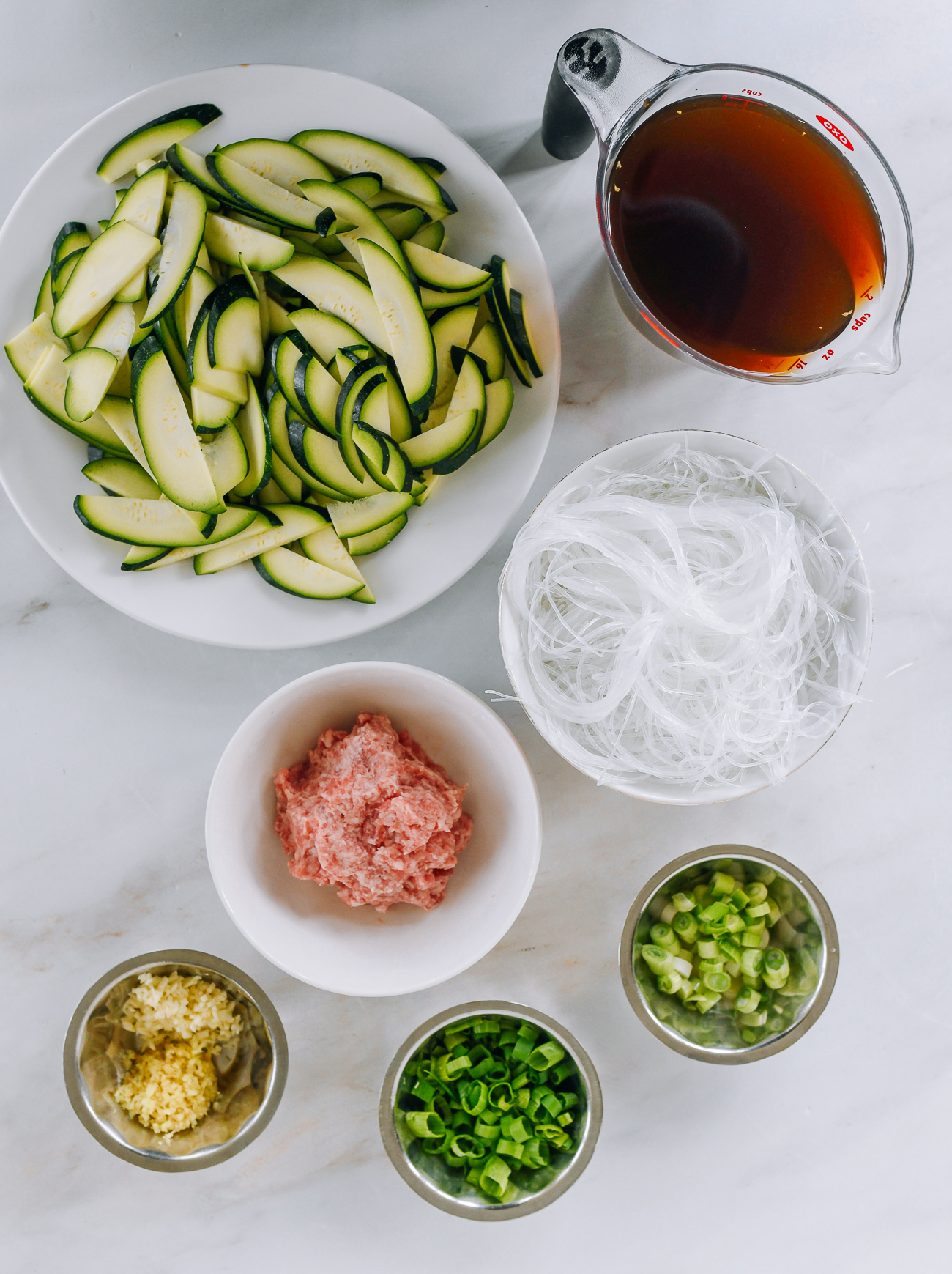 ingredients for zucchini with glass noodles