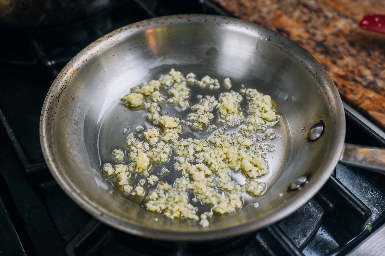 cooking garlic in saucepan