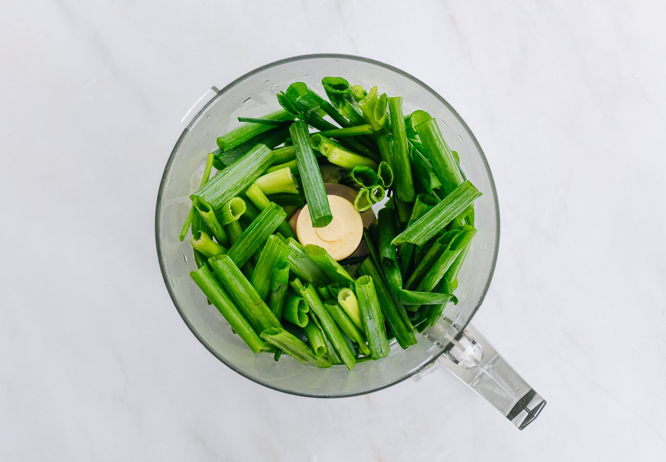 scallion greens in food processor bowl