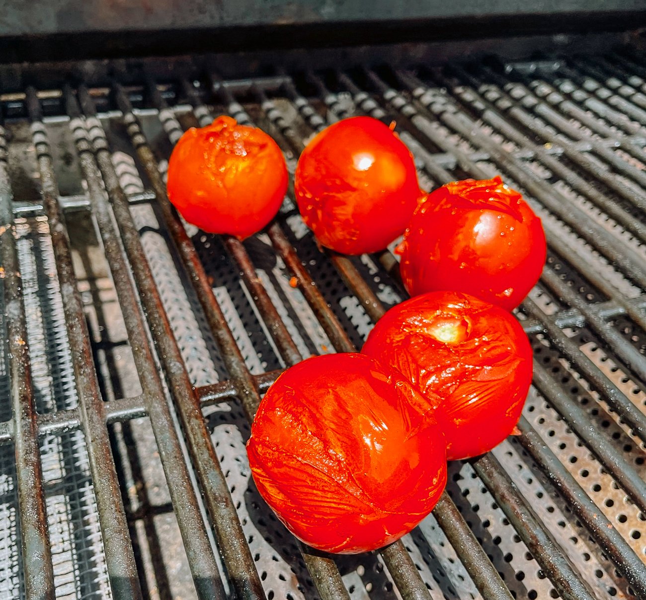 blistered tomatoes on grill