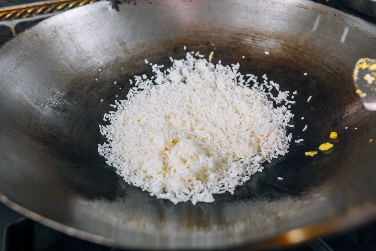 white jasmine rice in wok