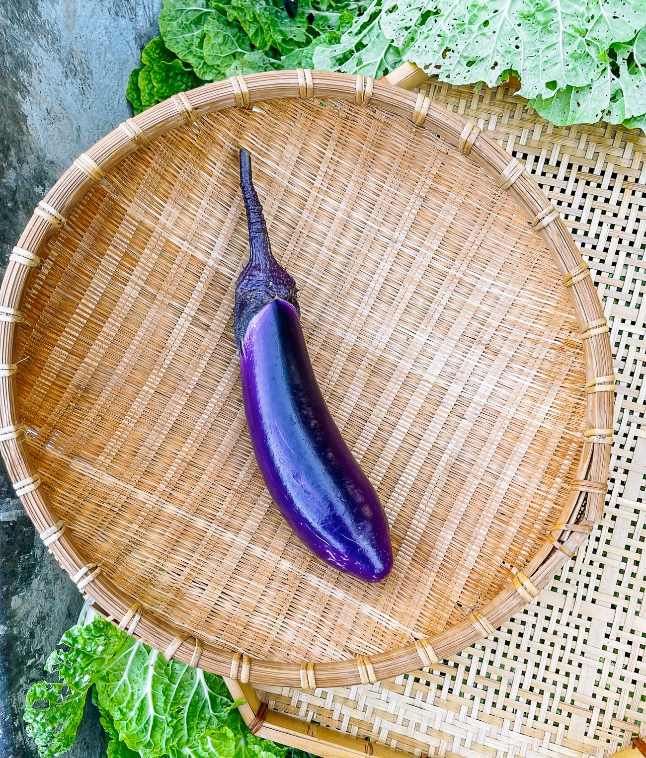 Asian eggplant in basket