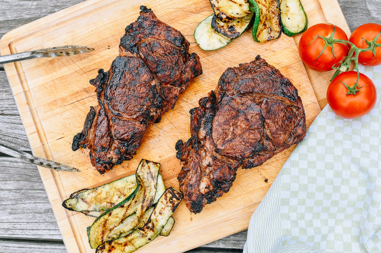grilled steaks and zucchini