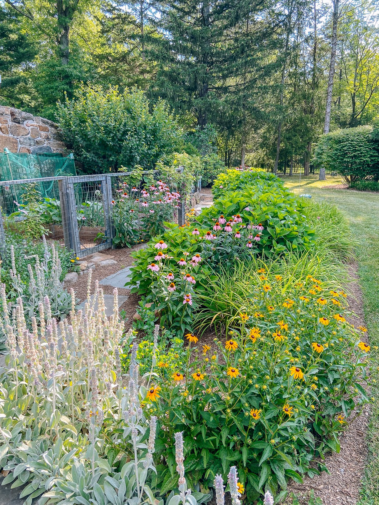 kitchen garden with flowers in front of it