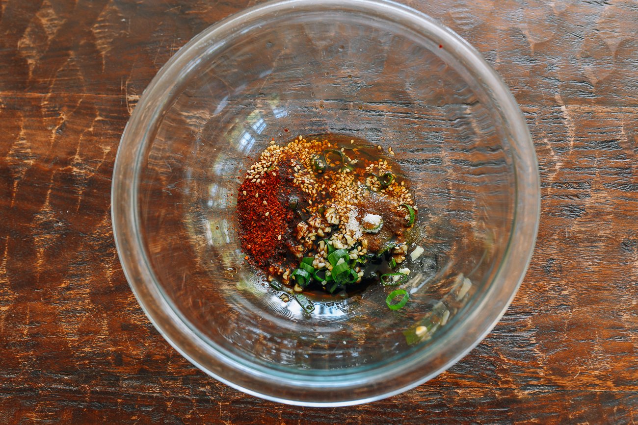 oi muchim seasoning ingredients in glass bowl