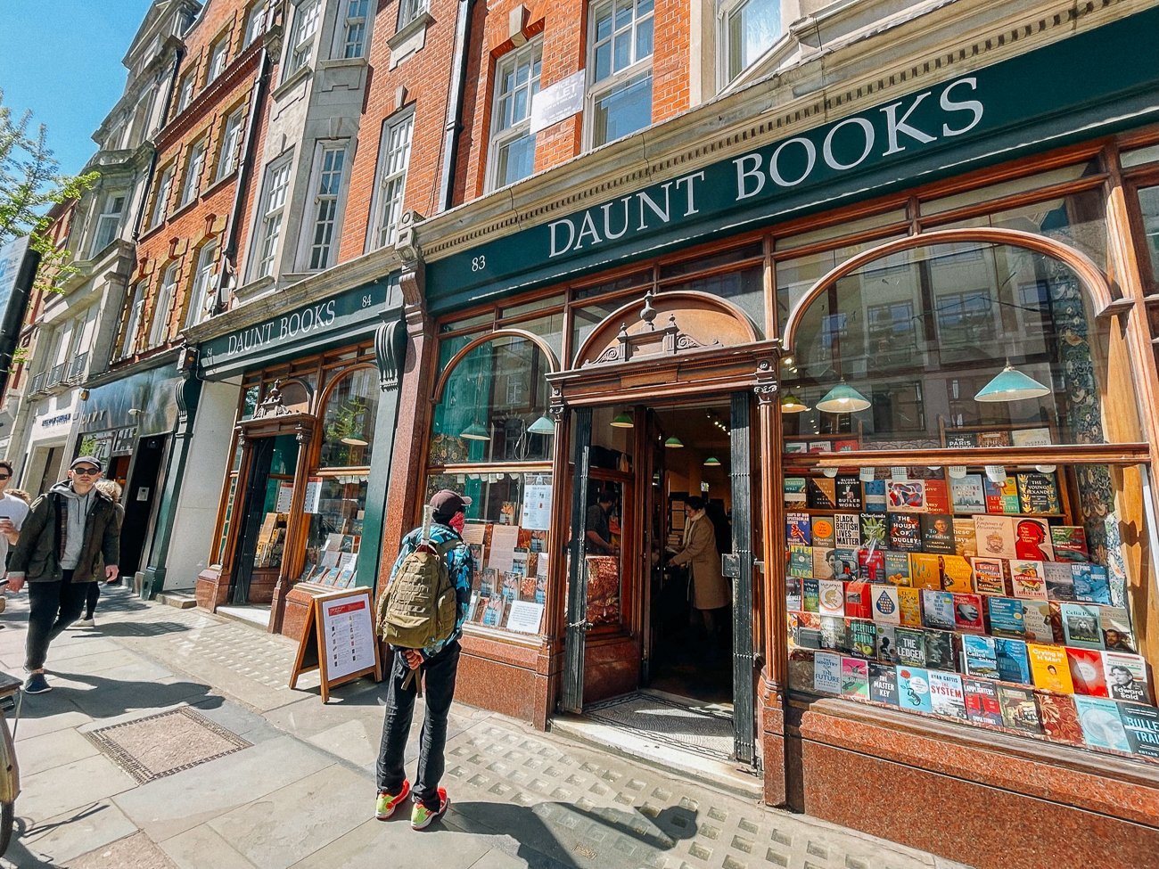Daunt Bookstore exterior with green sign