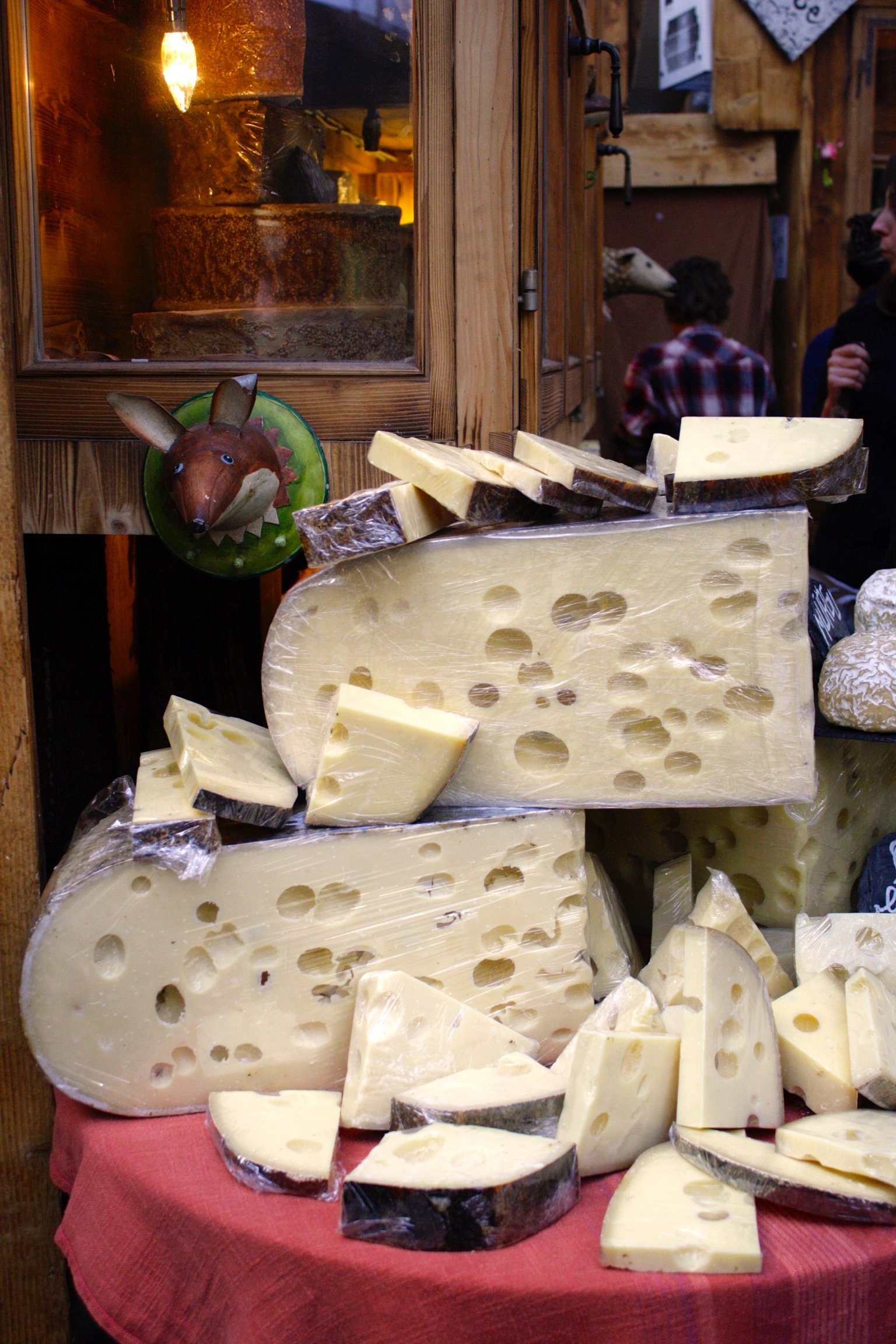 Giant wheels of swiss cheese at Borough Market