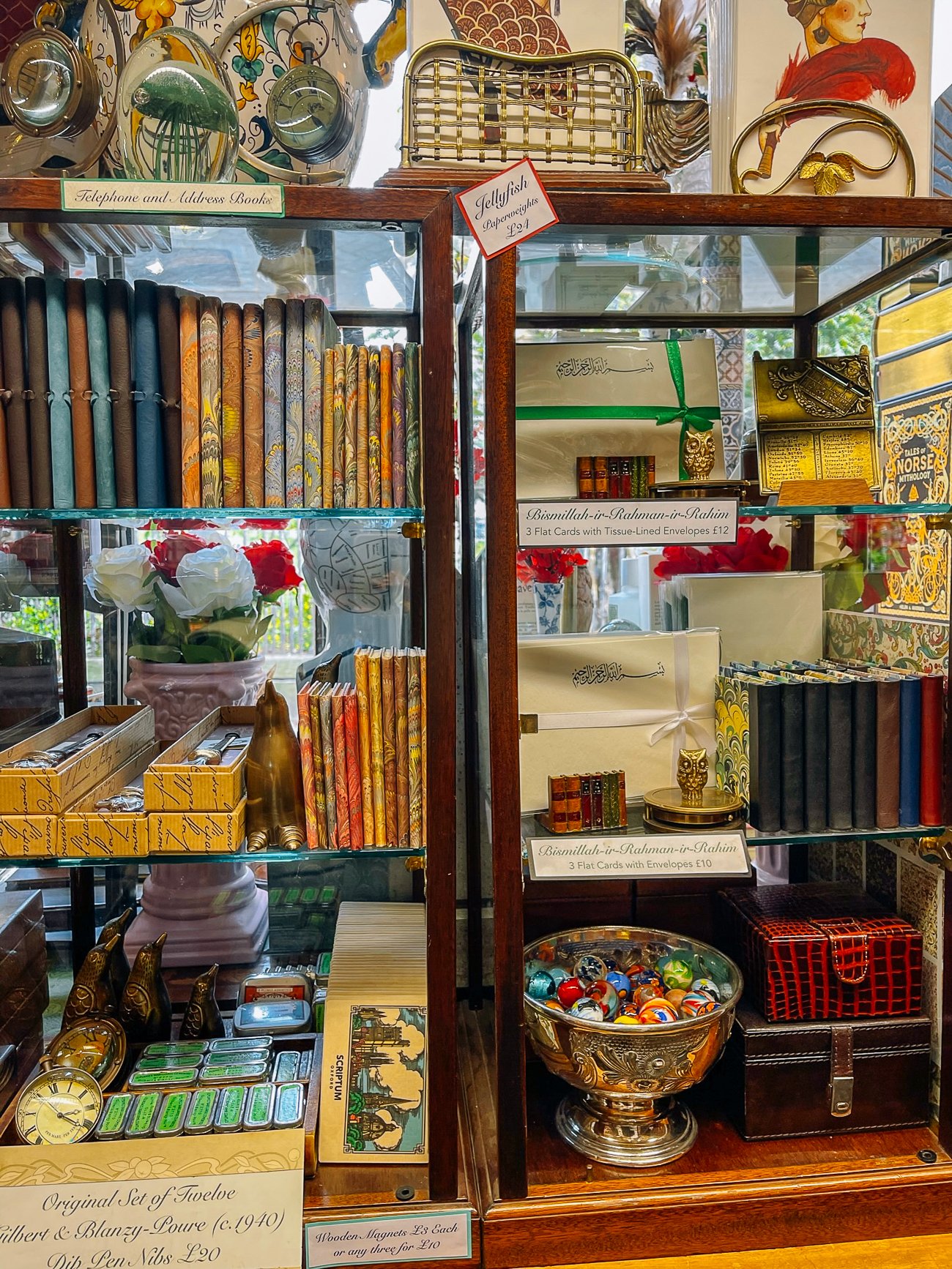 Oxford stationary shop shelves with colorful notebooks