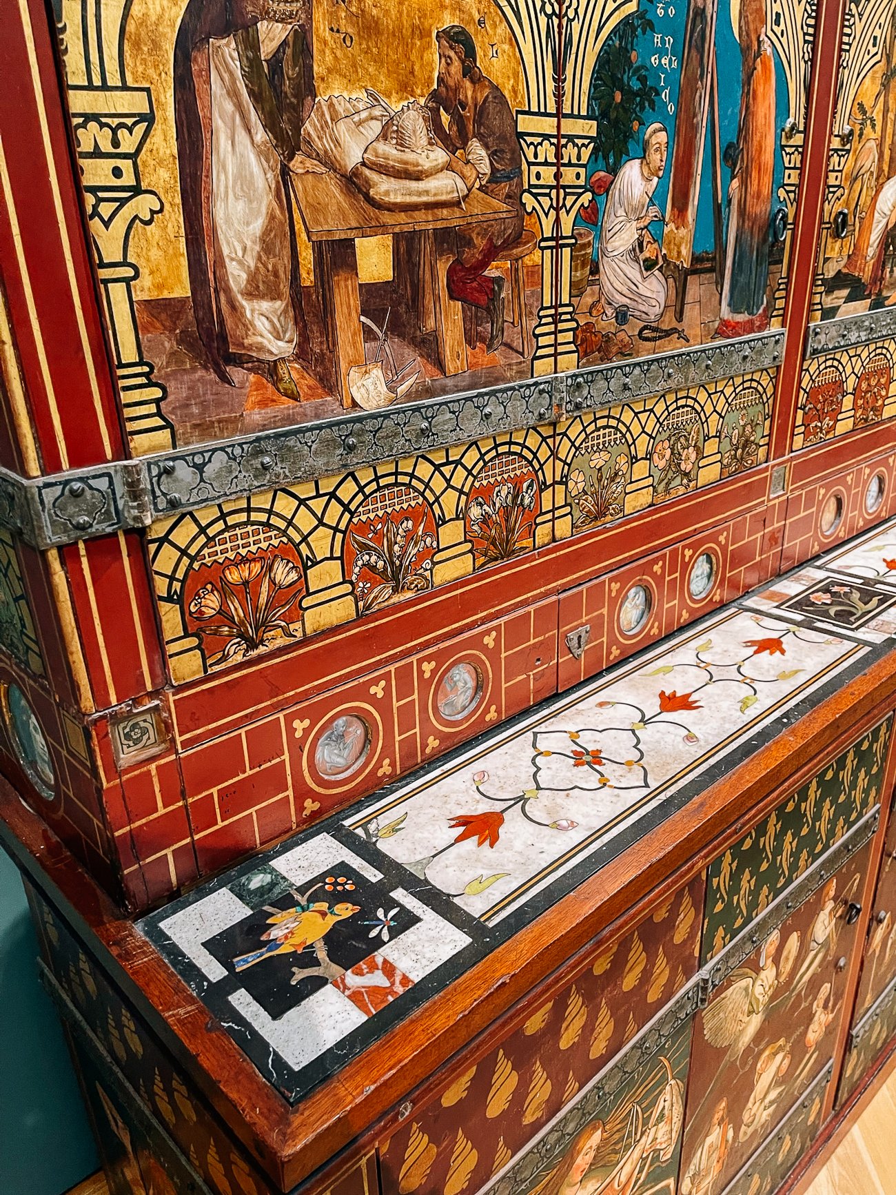 The Great Bookcase cabinet at the Ashmolean Museum in Oxford with ornate inlays
