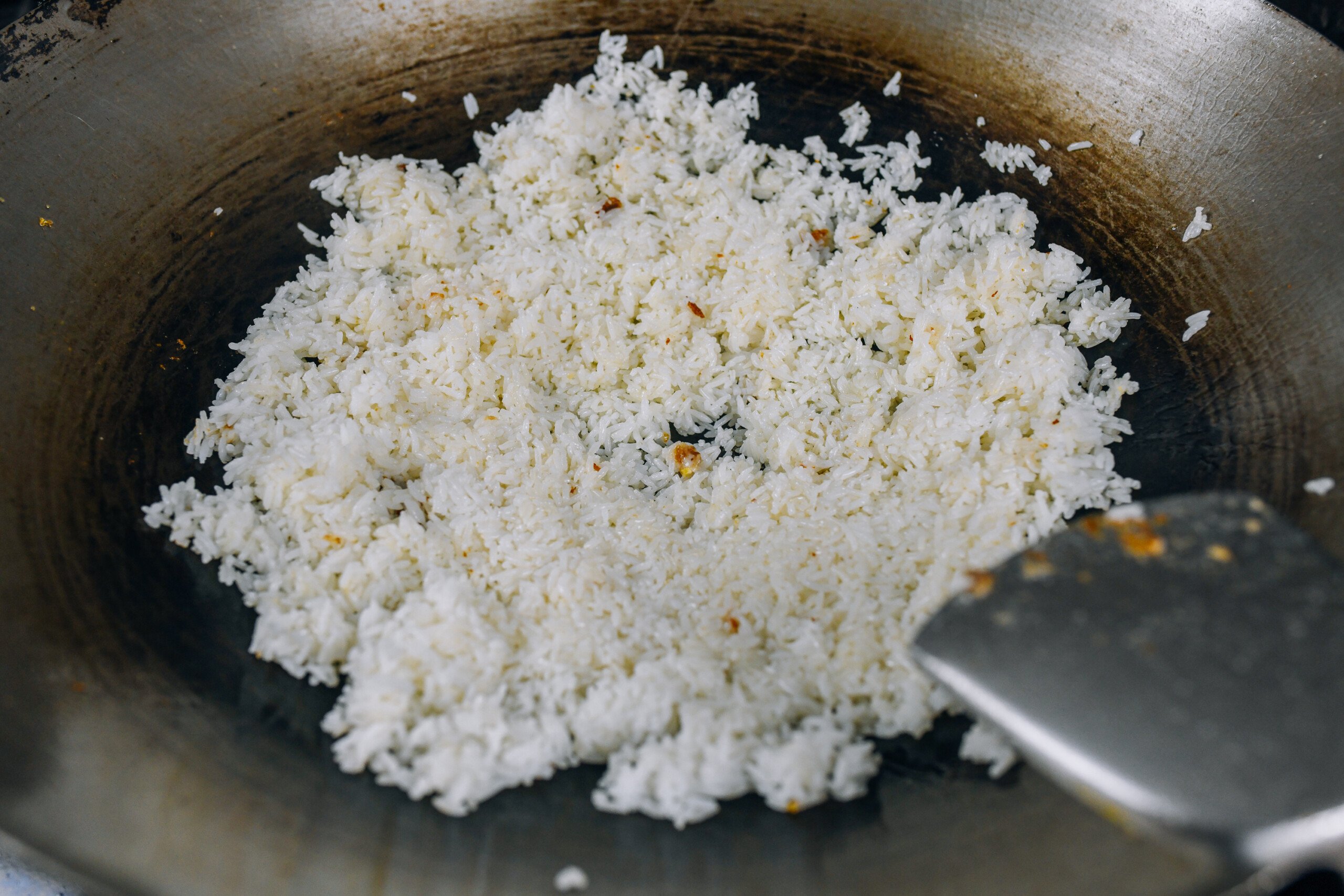white rice in wok