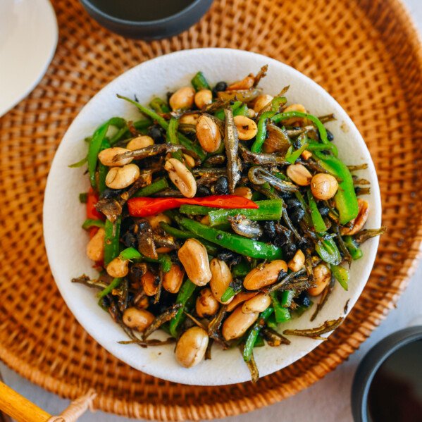 Chinese Anchovy Peanut Stir-fry with Black Beans and Peppers