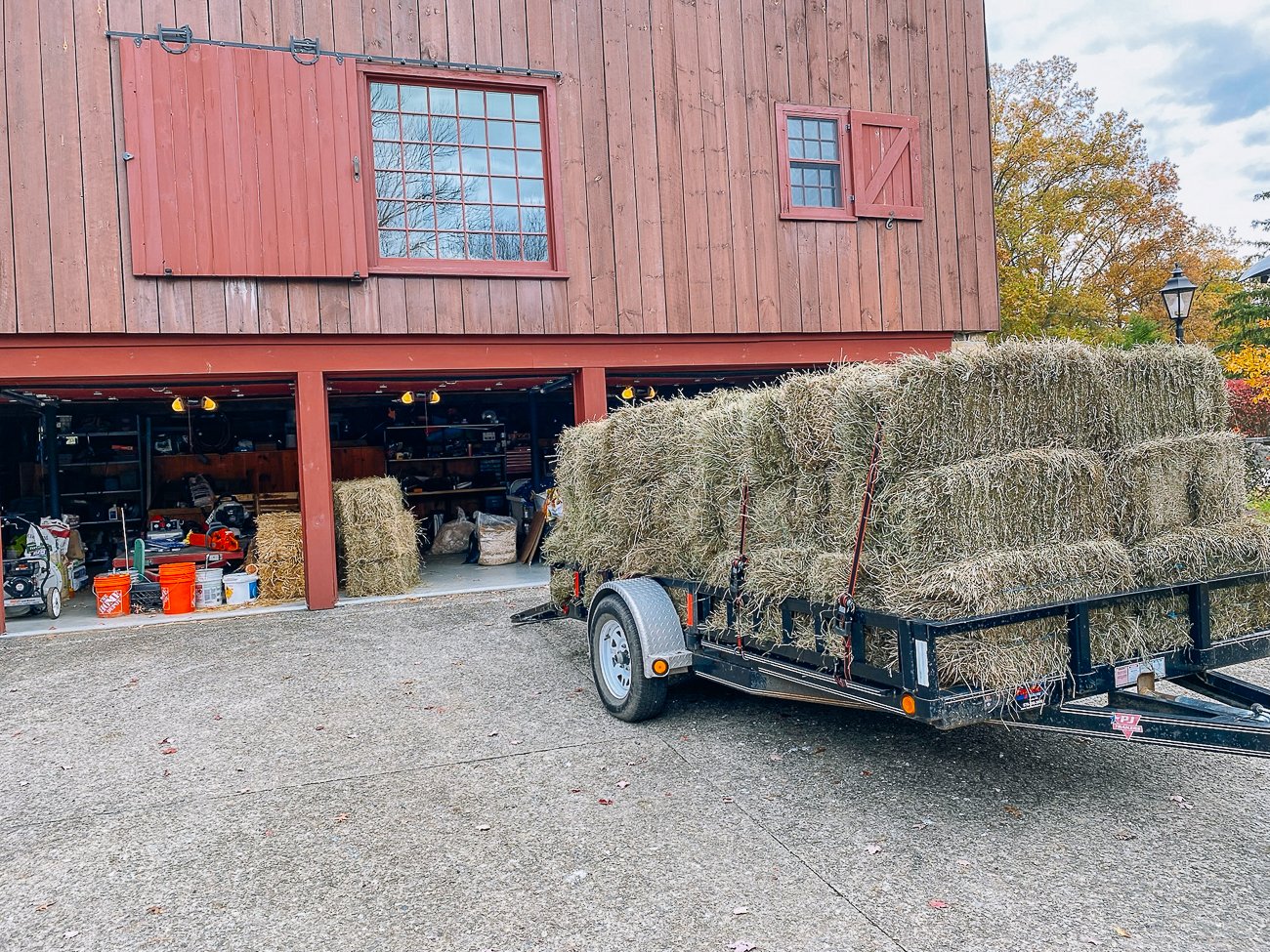 Unloading hay into barn