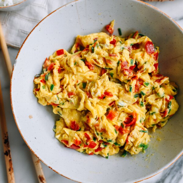 Fluffy Chinese Scrambled Eggs with Chives and Duo Jiao