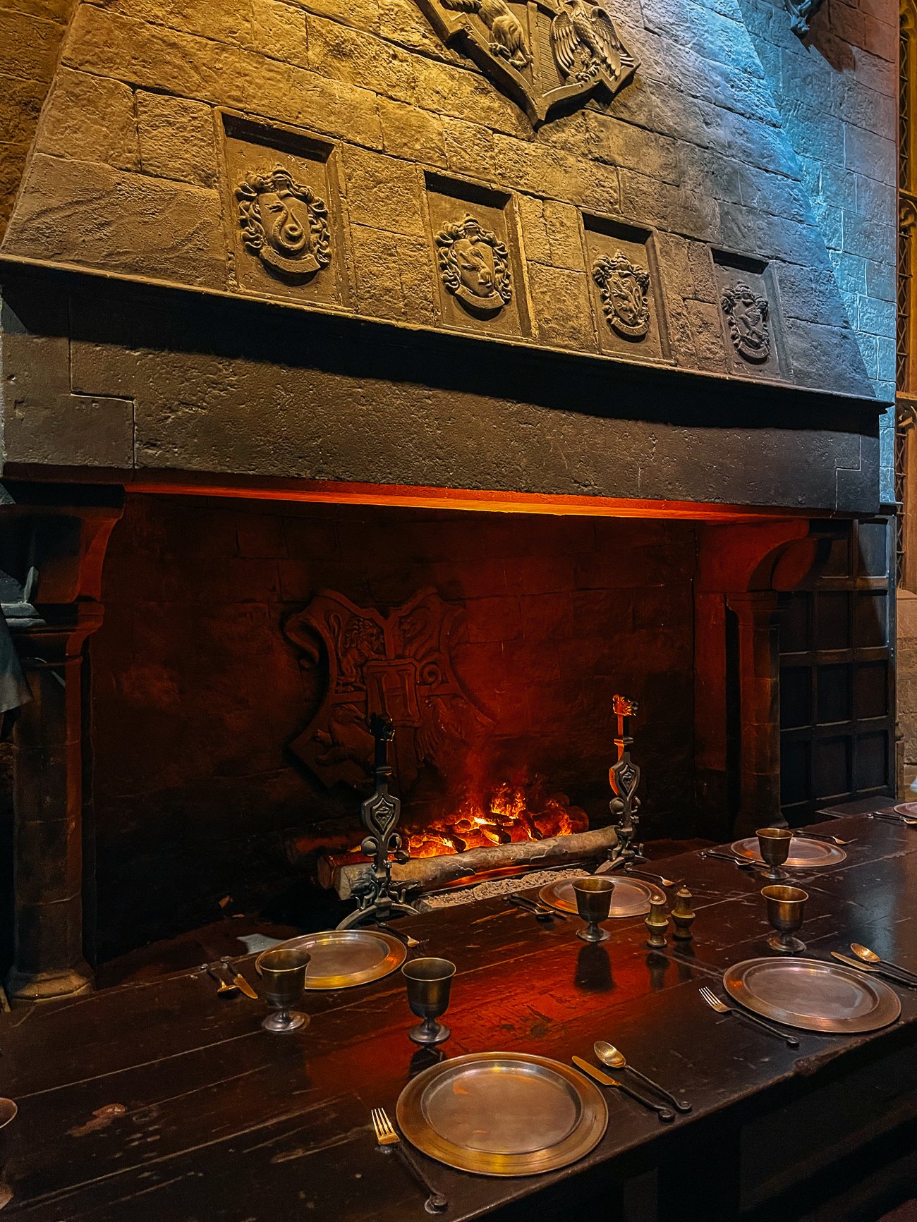 Giant fireplace in the Great Hall at Harry Potter studio tour