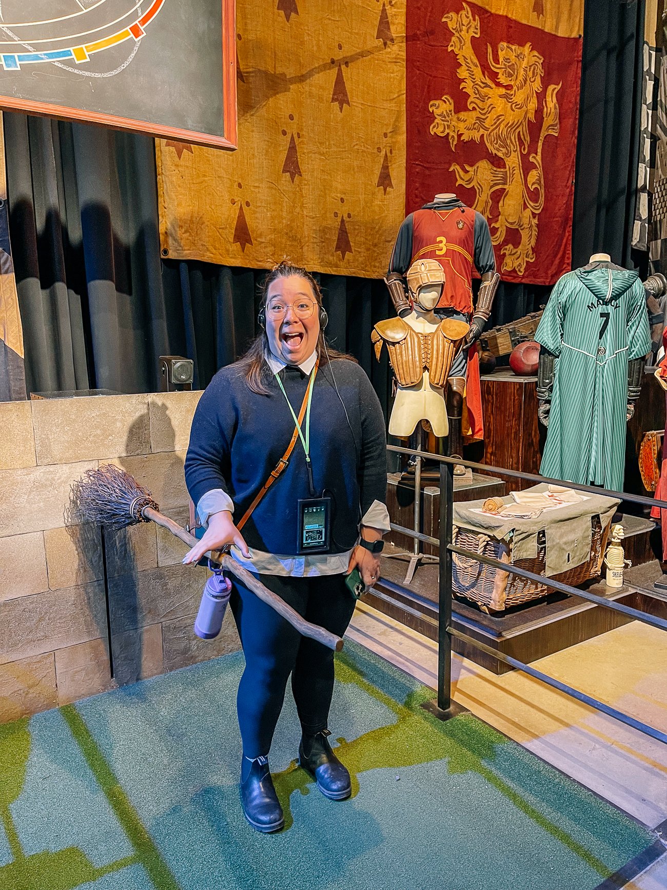 Kim summoning a broomstick at Harry Potter studio tour