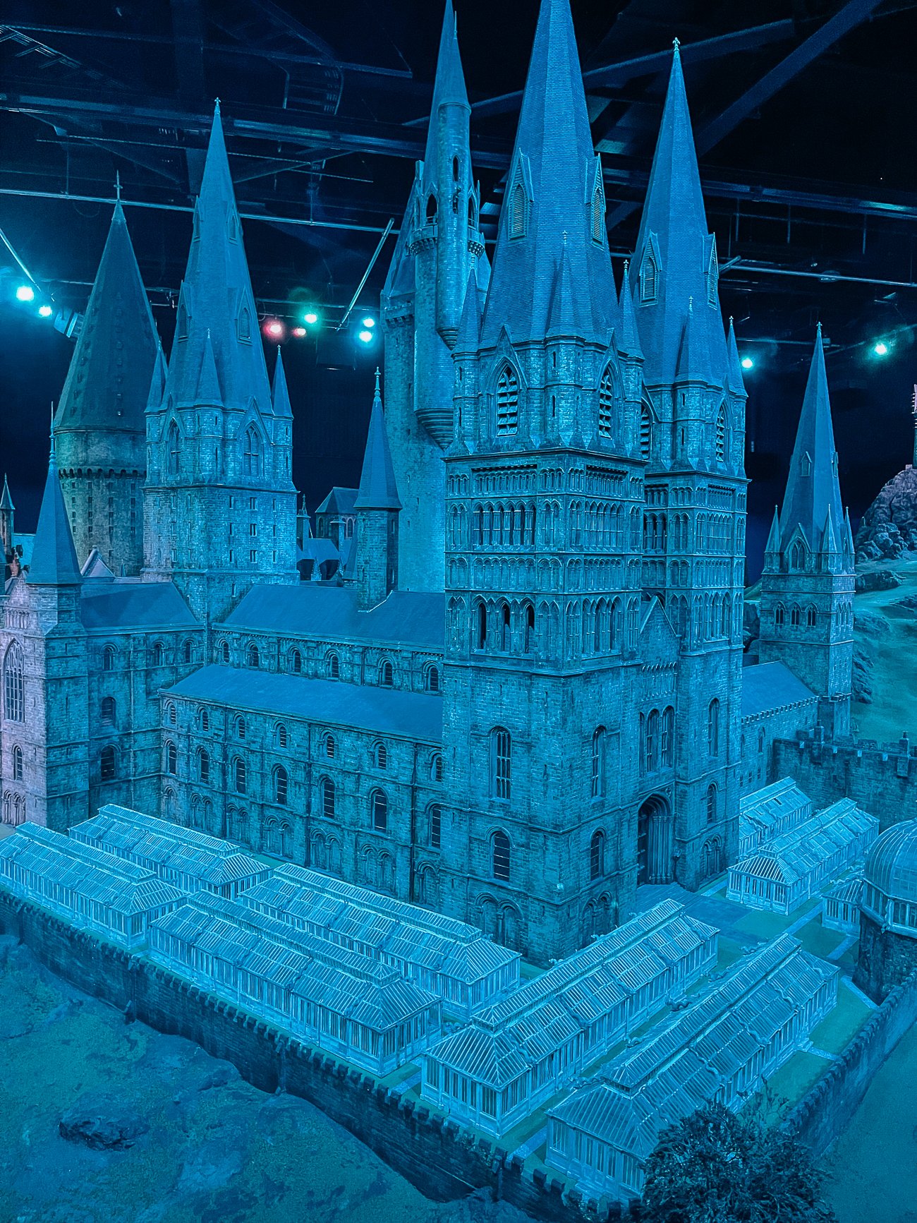 Hogwarts castle diorama in blue evening light