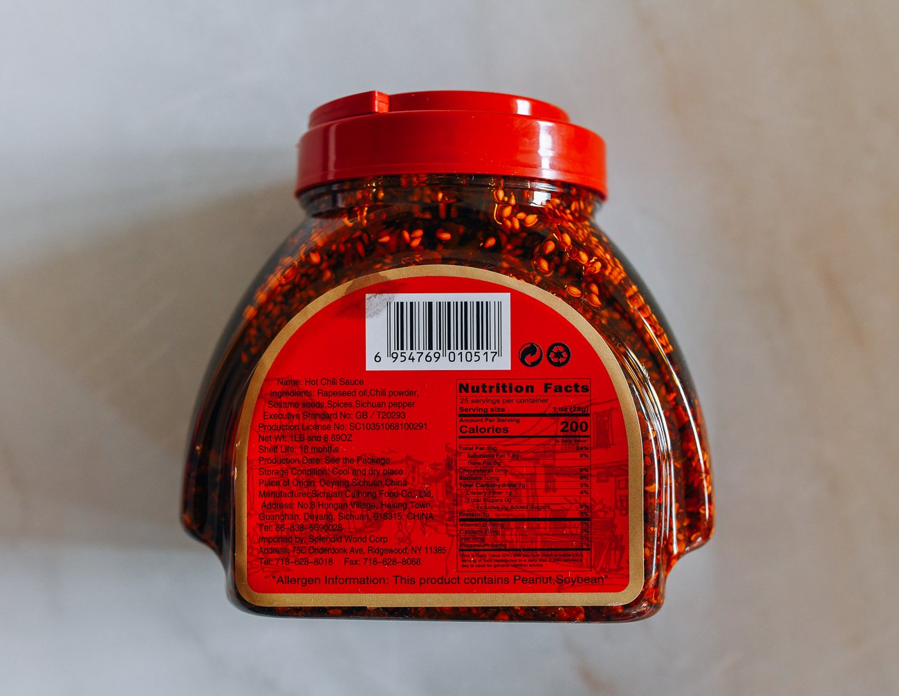 Szechuan Flavor Hot Chili Sauce back of bottle ingredients